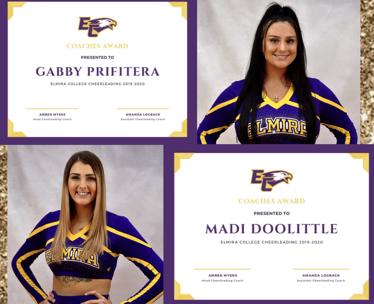 ElmiraCheer's tweet photo. Congratulations to Gabby Prifitera and Madi Doolittle for being awarded EC Cheer’s Coaches Awards!! Thank you for everything you have done this season ladies!! #ECC4L 💜👑 https://t.co/rXAZmcZaCb