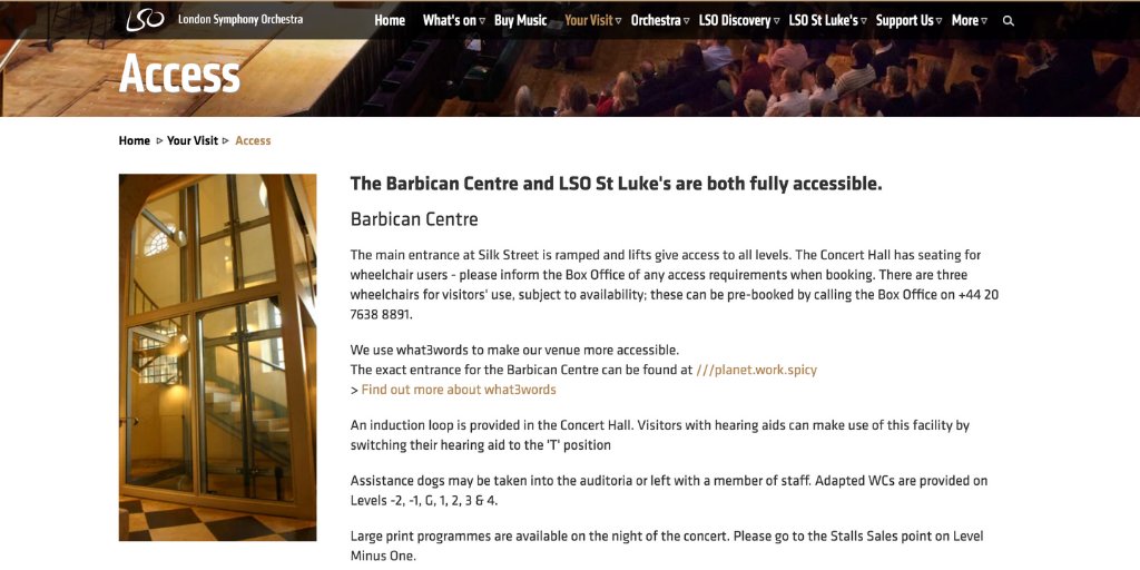 screen grab of LSO accessibility page that lists what3words address