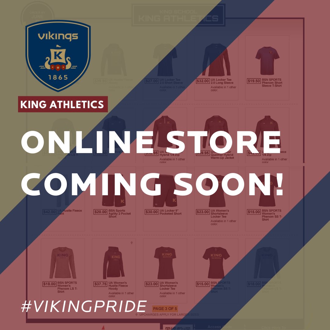 kingschoolct's tweet photo. 🚨KING SCHOOL ONLINE STORE OPENS TUESDAY, MAY 26🚨
.
King Athletics and the Parents Association, in partnership with @bsnsports will be opening our online store on Tuesday, May 26. Be sure to check back on Tuesday for more info. #KingIsHome #VikingPride #bsn #bsnsports https://t.co/06KpADjTZo