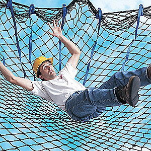 man falling into safety net