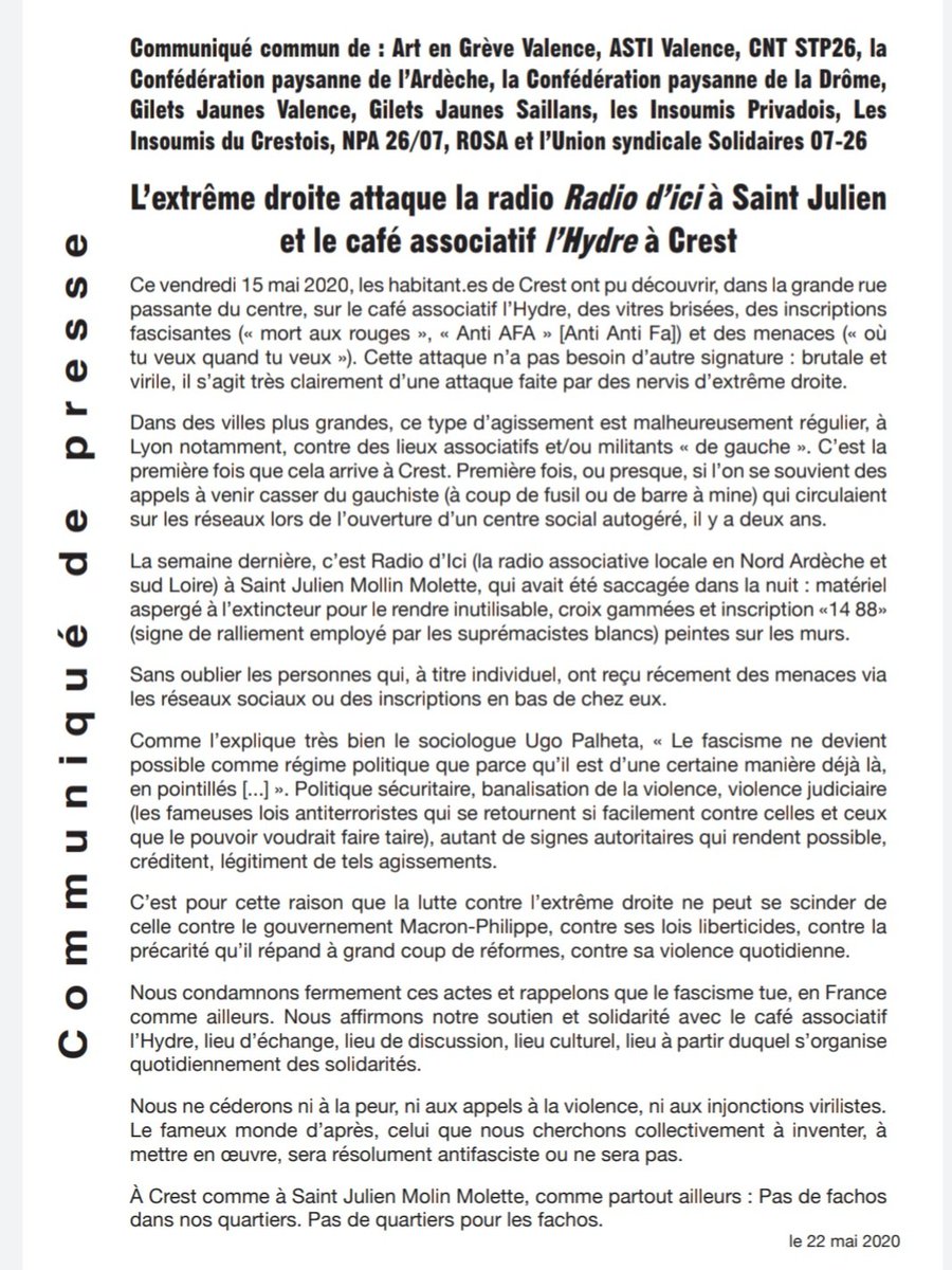 SectionROSA's tweet image. Communiqué commun suite aux attaques de l&apos;extrême droite