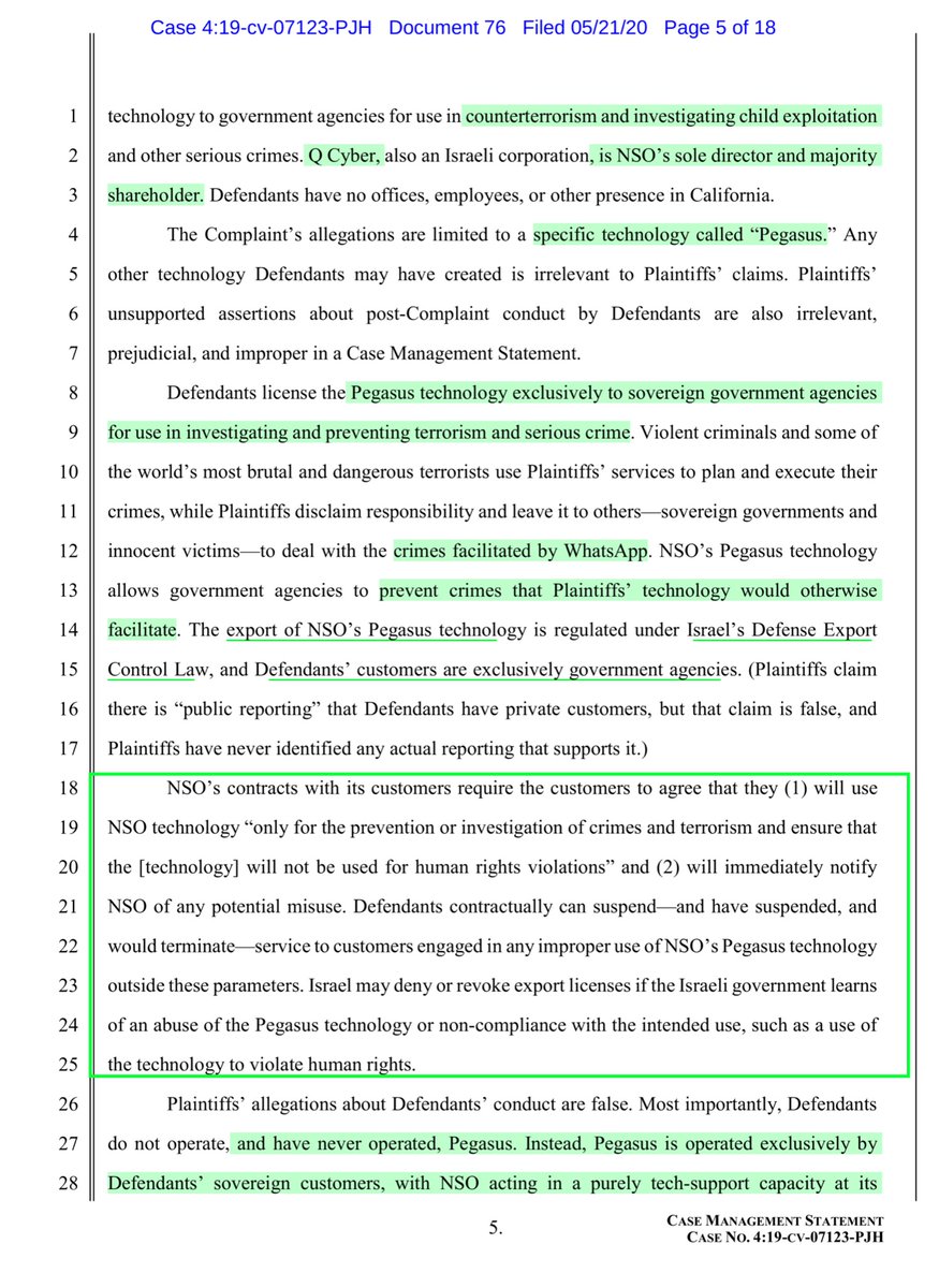 NSO thanks for clearing that up:“...export of NSO’s Pegasus technology is regulated under IDECL.. Defendants’ customers are exclusively government agencies....anyone installed Pegasus on any WhatsApp user’s devices.. It would have been an agency of a sovereign government”