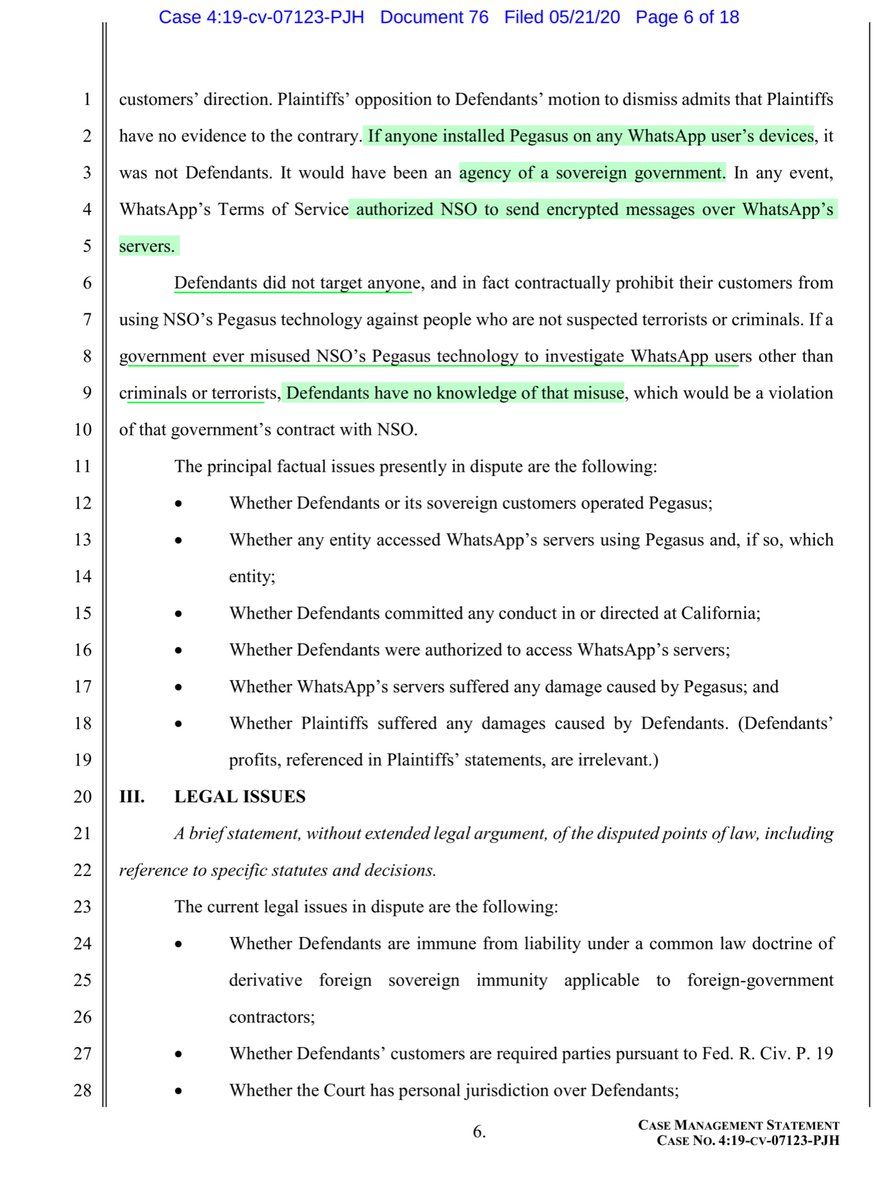 NSO thanks for clearing that up:“...export of NSO’s Pegasus technology is regulated under IDECL.. Defendants’ customers are exclusively government agencies....anyone installed Pegasus on any WhatsApp user’s devices.. It would have been an agency of a sovereign government”