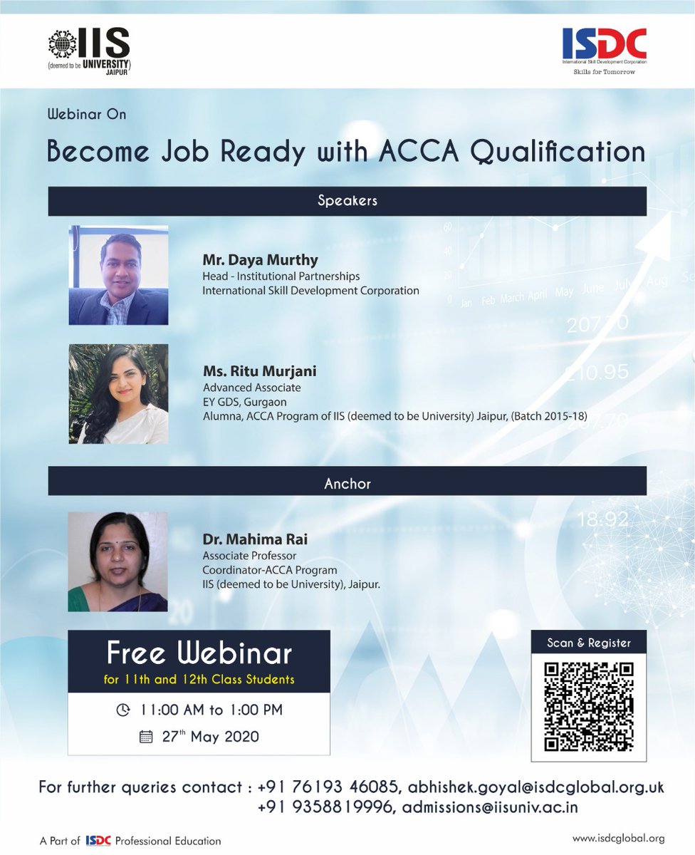 IISUniversity's tweet photo. IIS (Deemed to be University), Jaipur brings you a Free Career Webinar on 'Become Job Ready with ACCA Qualification'
Register for free at
https://t.co/jK7XJqjUDC…/1FAIpQLSffYM9oF6Dg6LP9b…/viewform…
#webinar #careerwebinar #ACCA #ACCAqualification #opportunity #Accounting https://t.co/kZPMK2QYIE