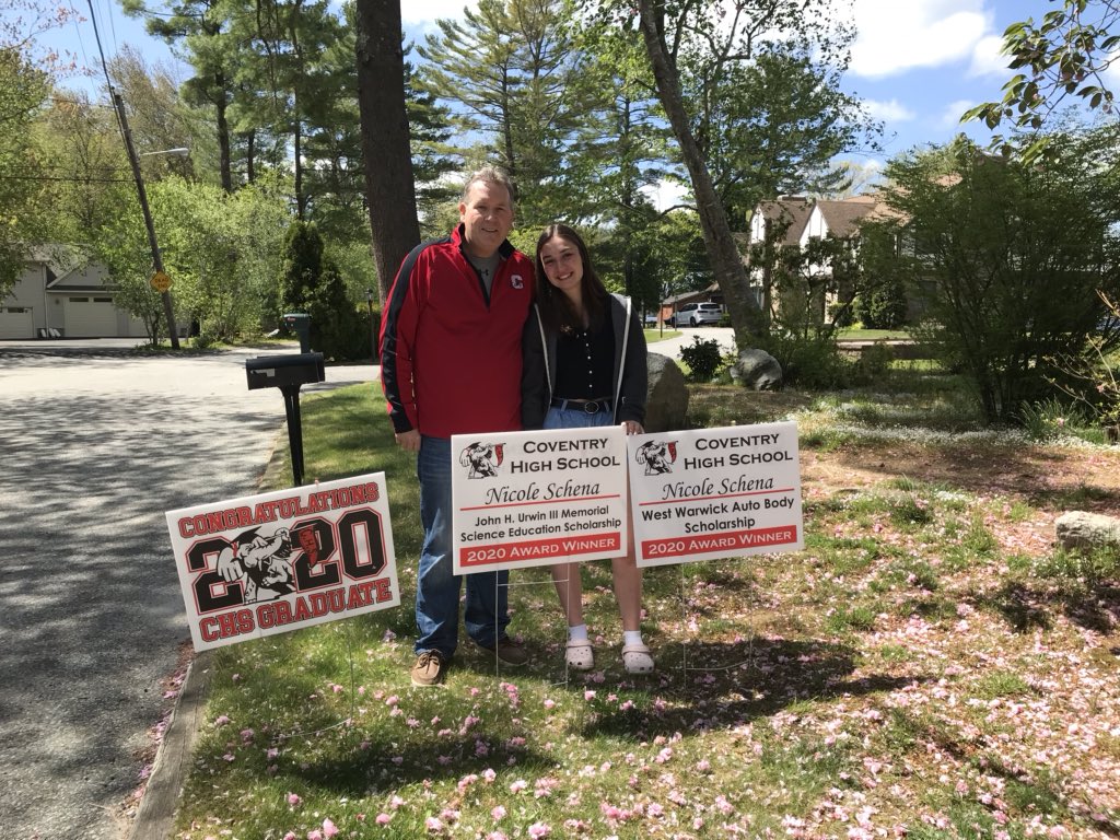 OakerSci's tweet photo. Congratulations to our senior award winners! Nicole Schena was the recipient of the John Urwin Science Education Award and the West Warwick Auto Body Award! Congrats graduate! @CoventryOakers @coventryschools #ywedoit https://t.co/KRKdiwdXoT