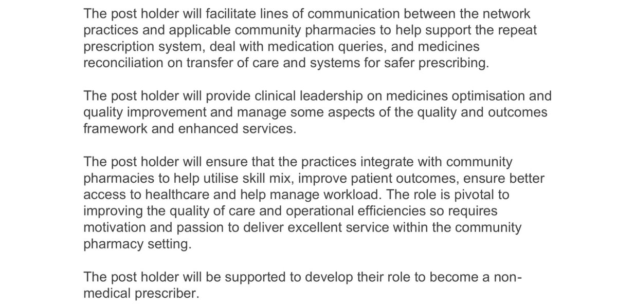 ▫️JOB ALERT▫️NEW ROLE▫️Network Community Pharmacist▫️#CommunityPharmacy #PrimaryCareNetwork innovative clinical integrated post▫️Employed by Community Pharmacy,funded by PCN▫️Full notes access▫️IP training▫️<a href="/CPPEPCPEP/">Primary care pharmacy education pathway 💙</a>▫️Apply now beta.jobs.nhs.uk/candidate/joba…▫️<a href="/DoctorPatB/">Pat Barbour</a> <a href="/miteshkshah10/">Mitesh Shah</a>