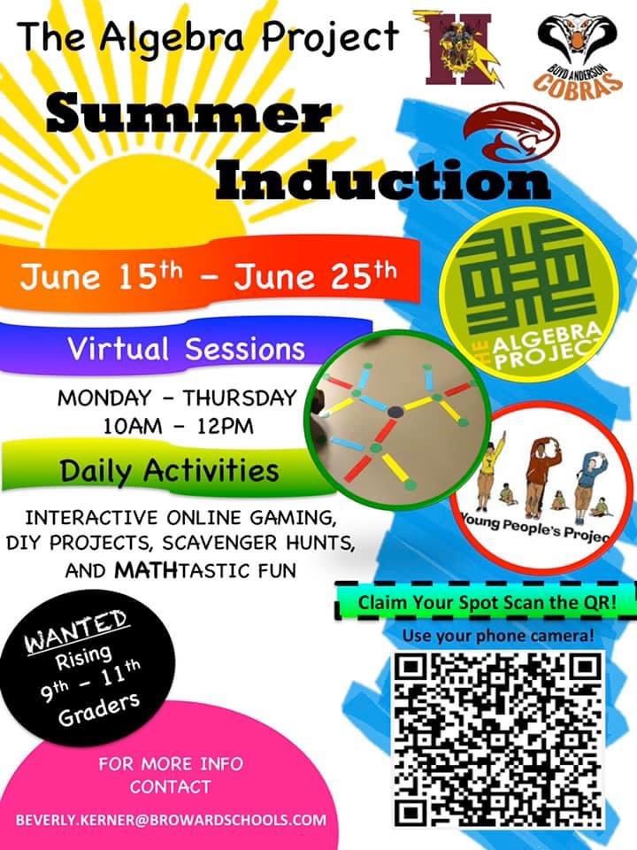 Will your 8th grader be attending Hallandale, Boyd Anderson, or Coconut Creek High School next year❓ Give them a head start on learning the math curriculum as well as meeting their teachers‼️This is FREE. Scan the QR to secure your spot!