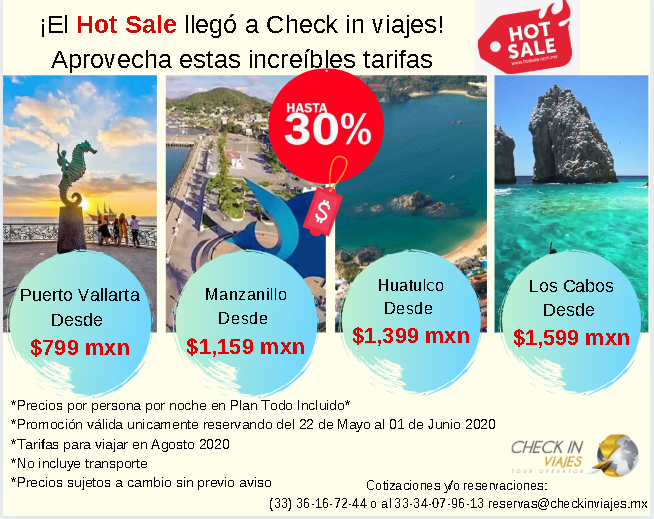 Checkinviajesmx's tweet photo. ¡¡Súper promociones por el #hotsale !!! Con Check in viajes las mejores tarifas https://t.co/56jHC2hE3v