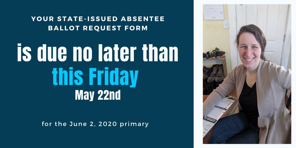 KaylaForIowa's tweet photo. Today! It’s today! Get those absentee ballot request forms in the mail today! The @iowademocrats have all of the info you need. #VoteByMail https://t.co/mpz6BFjMQY