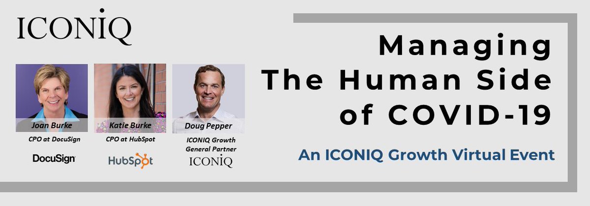 dougpepper's tweet photo. We at @ICONIQGrowth were honored to speak with @HubSpot and @DocuSign Chief People Officers, @katieburkie and @joanlburke about how they are managing people and culture during this time, and how they plan to reopen their offices.

https://t.co/0MY3jblGxt

https://t.co/7sRoD5dwHt https://t.co/xwyAYWCxuQ