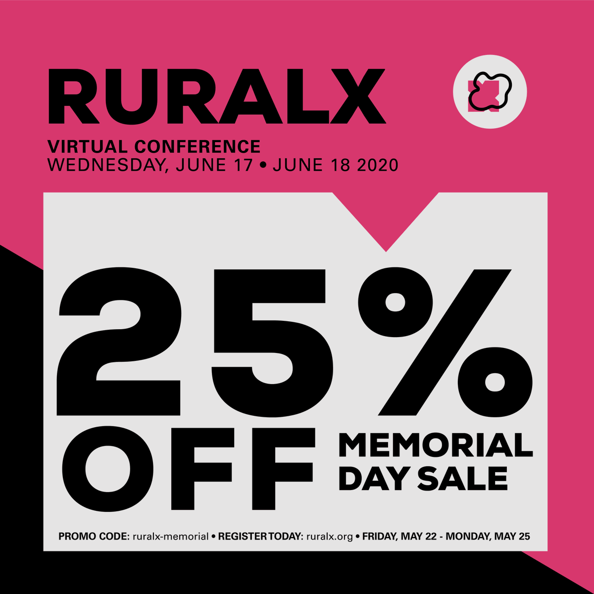 DKTAresources's tweet photo. ◾️Don't wait, get your ticket today. ◾️

From Friday, May 22 to Monday, May 25, get 25% off your RuralX ticket. 

Save your spot today (and stay tuned for more speaker announcements, session sneaks, and surprises).

Register at https://t.co/hYG3qP1kLJ https://t.co/3bEiq2KH4X