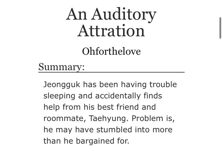 An auditory attraction - jk’s response to Tae’s voice in this seems completely reasonable -  https://archiveofourown.org/works/226...