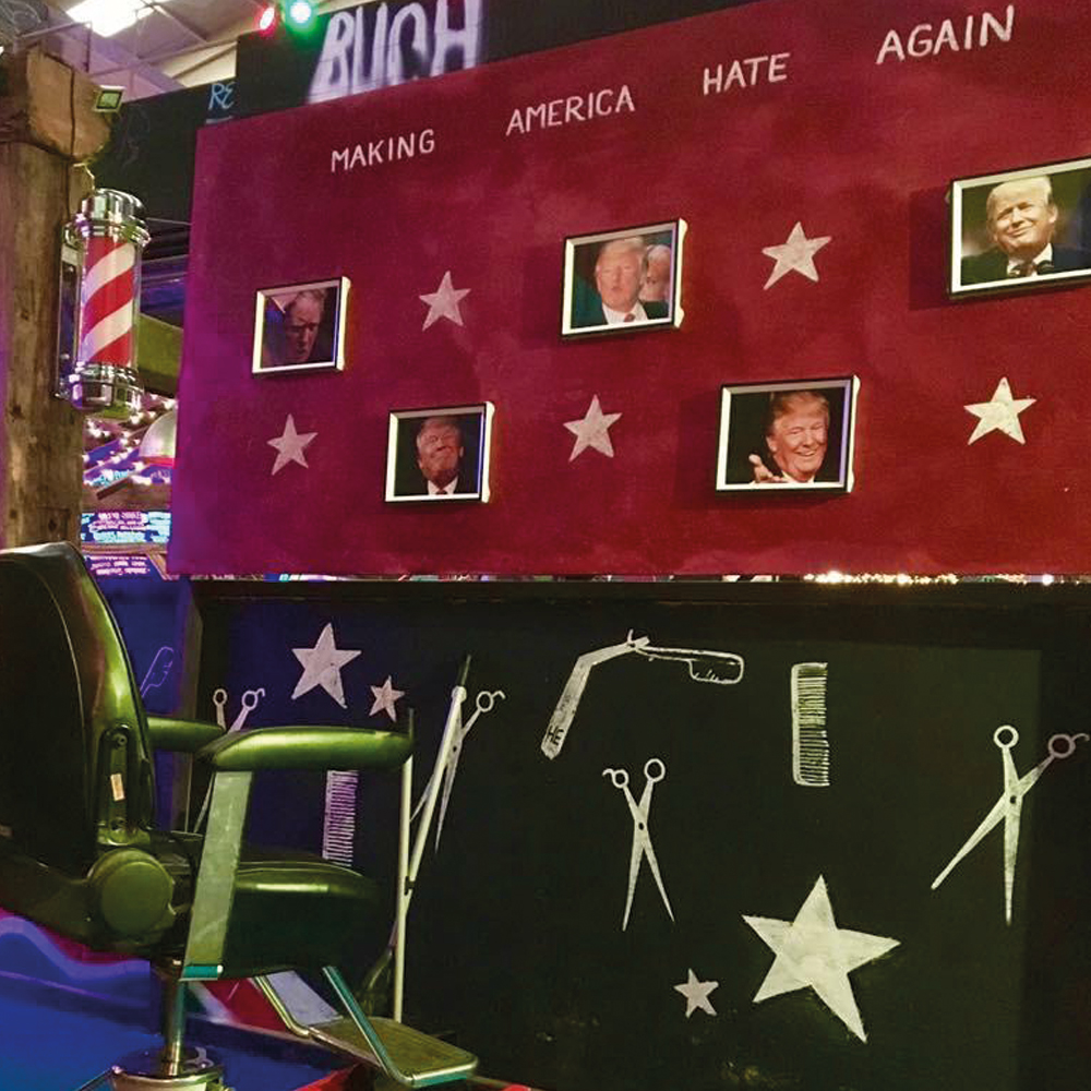 A pop-up hole we did back in 2017 was a barbershop named; Donald Trumps Sc-hair Emporium of America, this went up in our Liverpool venue. Make of this what you will... #donaldtrump #trump #crazygolf #creatives #ghettogolfliverpool #trumphair #design