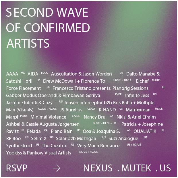 MUTEKMX's tweet photo. Se completa la programación de @MUTEKSF #NEXUSExperience con una Segunda Ola de artistas y una extensa programación distribuida en dos días de festival. Sigan el enlace para registrarse y acceder a toda la información necesaria. 💎📌 #MUTEK
Clic aquí ☞ https://t.co/SAFR8peCl1 https://t.co/aUoOiYrj1F