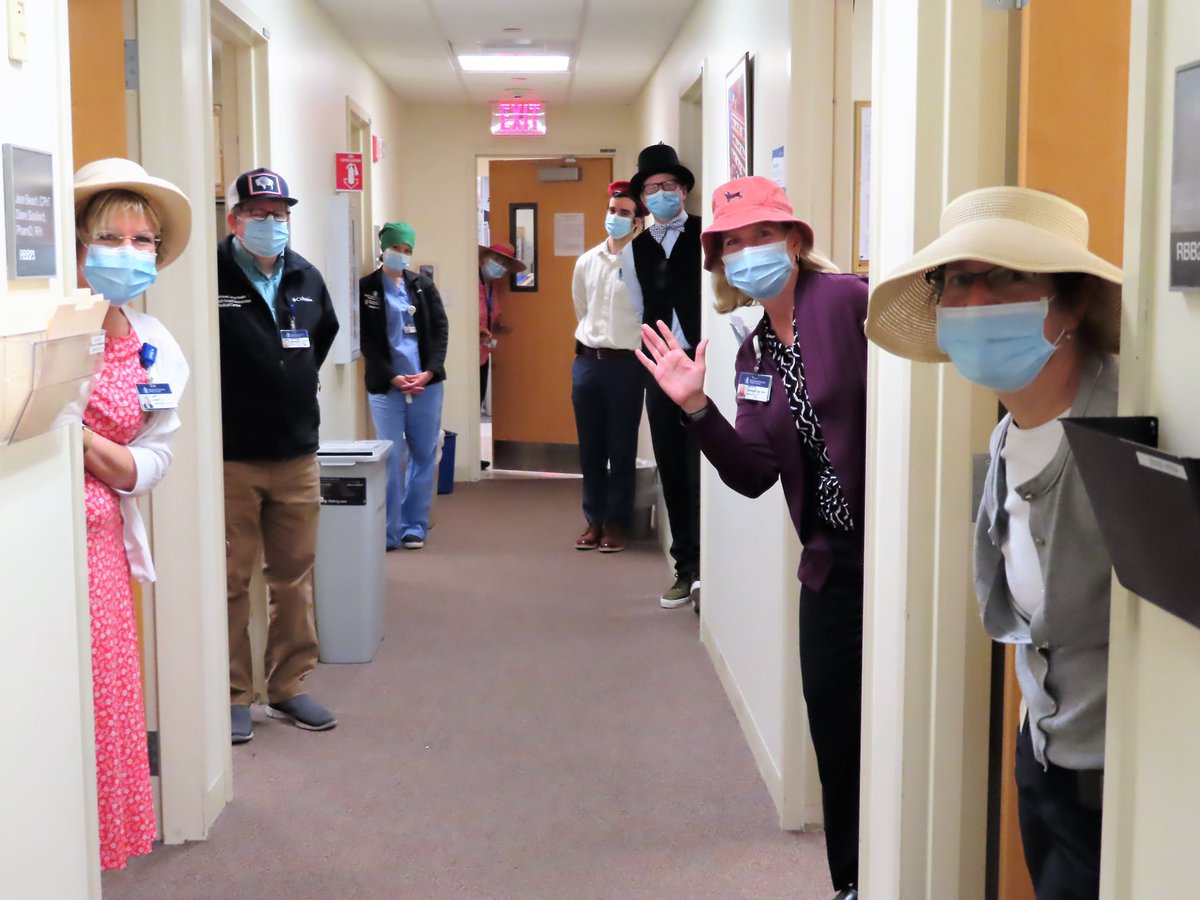 BIDMChealth's tweet photo. BIDMC pharmacy staff are keeping their spirits high! Yesterday was “Hat Day” in honor of Chris McCoy, PharmD, Clinical Pharmacy Manager, who has been wearing a different hat each day over the past few weeks. We’re grateful for the hard work & dedication of this team. #BILHOneTeam https://t.co/FXCRDGQFV9
