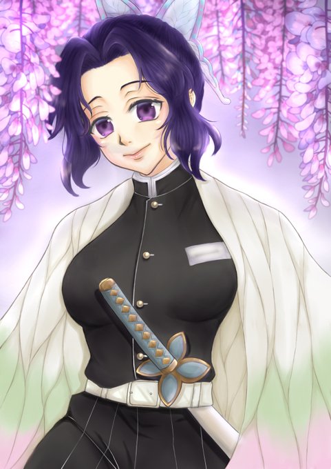 ミルクさんがTwitterに投稿した胡蝶しのぶ(鬼滅の刃)のイラスト。