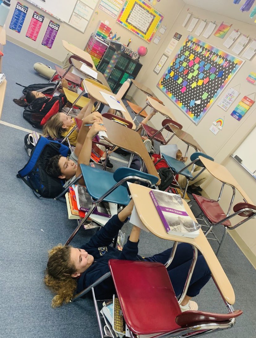 CCAOrmond's tweet photo. Flashback Friday! Remembering the time Ms Lowe’s sixth grade class made art upside down just like Michelangelo when he painted the Sistine Chapel. 🎨 🖌 🤩 https://t.co/KSxOLO9SJ2