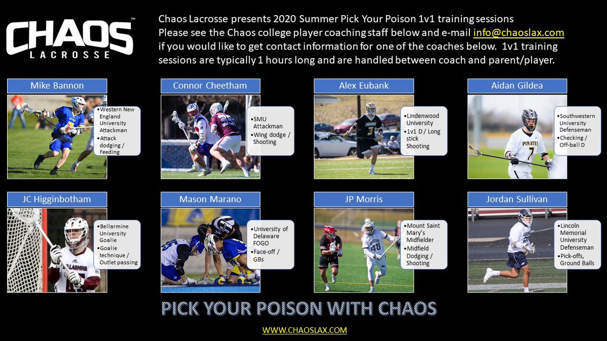 true_dallas's tweet photo. Pick Your Poison. The best are back in town this summer for 1v1 sessions. Email info@chaoslax.com for contact details.@MikeBannon4 @alexmurdock13 @aidanlax17 @MasonMarano_ @_Sullivan22 @jc_higginbotham @JPMorris8 @Connorlax19 https://t.co/g1veGmWydh