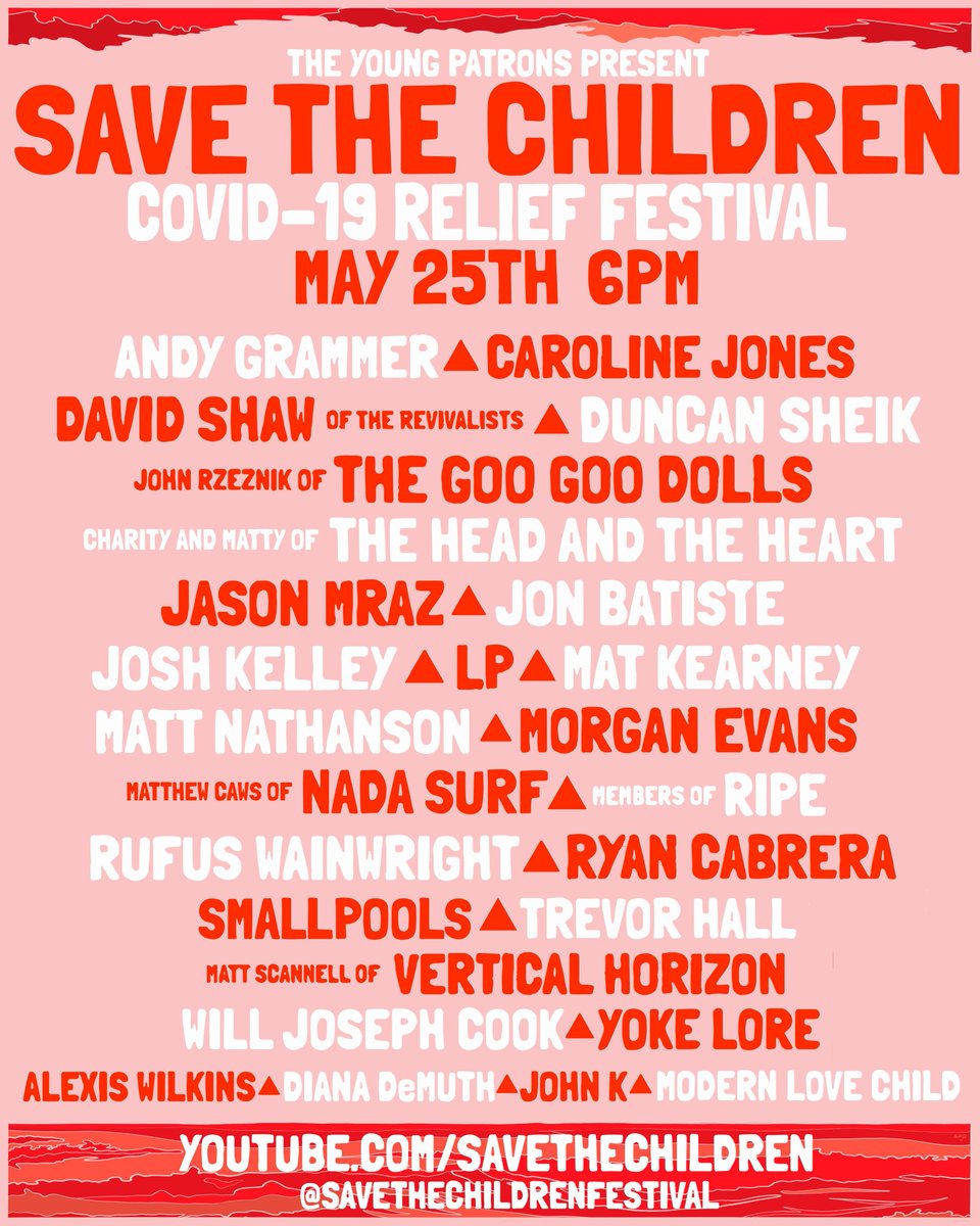 Catch <a href="/JonBatiste/">jon batiste</a> this weekend at Save the Children’s COVID-19 Relief Festival. A night of music to support children and families around the world. Look for Jon and some other amazing musicians starting at 6pm Monday, May 25th at youtube.com/channel/UC4011… @savethechildren