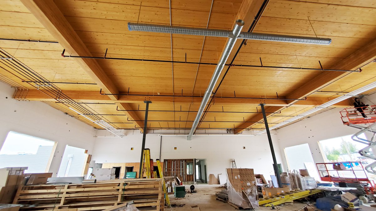 JD_arch_'s tweet photo. #MapleRidgeFireHall is entering the final phase of construction! On the outside, the installation of metal cladding, brick & the standing seam metal roof is underway. On the inside, drywall installation is almost complete & painting has begun. The countdown is on! @YourMapleRidge https://t.co/ezfQq95rKU