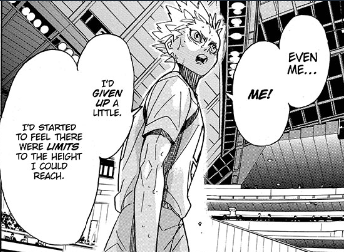 he has recognized that despite the unfairness of the obstacle he's born to face, the world is still fair because with hard work, he has the option to adapt and hone other skills. at the same time, hoshiumi still has hang-ups when it comes to what players like him can do +