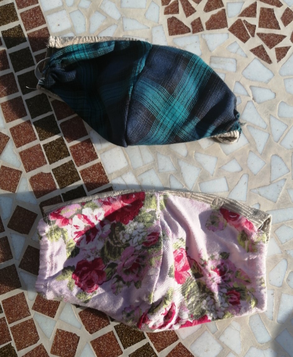 ReadArts's tweet photo. Upcycled clothing made into face masks for DT. #COVIDー19 #masks https://t.co/HtK30smZUB