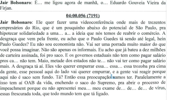 Continuando no assunto do pessoal da iniciativa privada, BOZO diz que Eduardo Gouveia Vieira da Firjan já ligou pra ele de manhã.Pra que isso? PQ ELE QUER FAZER UMA VIDEOCONFERENCIA COM MAIS DE 300 EMPRESÁRIOS DO RIO PRA ABRIR O COMÉRCIOOOOOOO