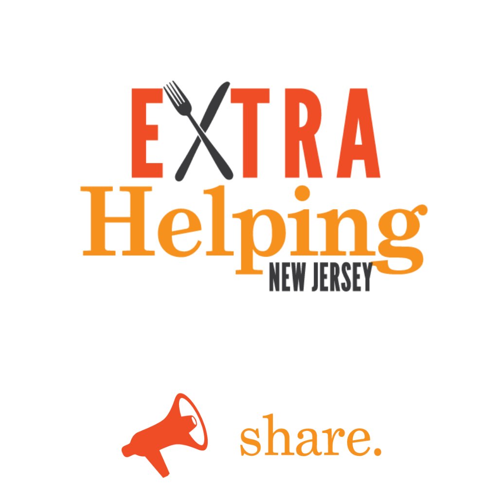 ExtraHelpingNJ's tweet photo. SHARE now through June 15: Let's grow our Extra Helping NJ Network to 200 followers. Extra Helping curates a digestible feed of suggestions for what to Donate, Do and Share to help organizations that are working to reduce food insecurity in New Jersey. https://t.co/3T1nSYFE7O https://t.co/53hzExBz9u