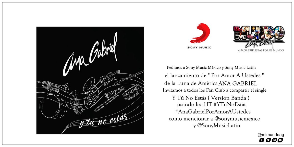 anagabrielworld's tweet photo. #AnaGabrielistasPorElMundo
Únete al #AnaGabrielPorAmorAUstedes  y pidamos juntos el nuevo álbum de @ANAGABRIELRL no olvides mencionar a @SonyMusicLatin y @sonymusicmexico para que nos den una respuesta.
#AnaGabrielPorAmorAUstedes #AnaGabriel #MundoAG https://t.co/91S82hkSEG