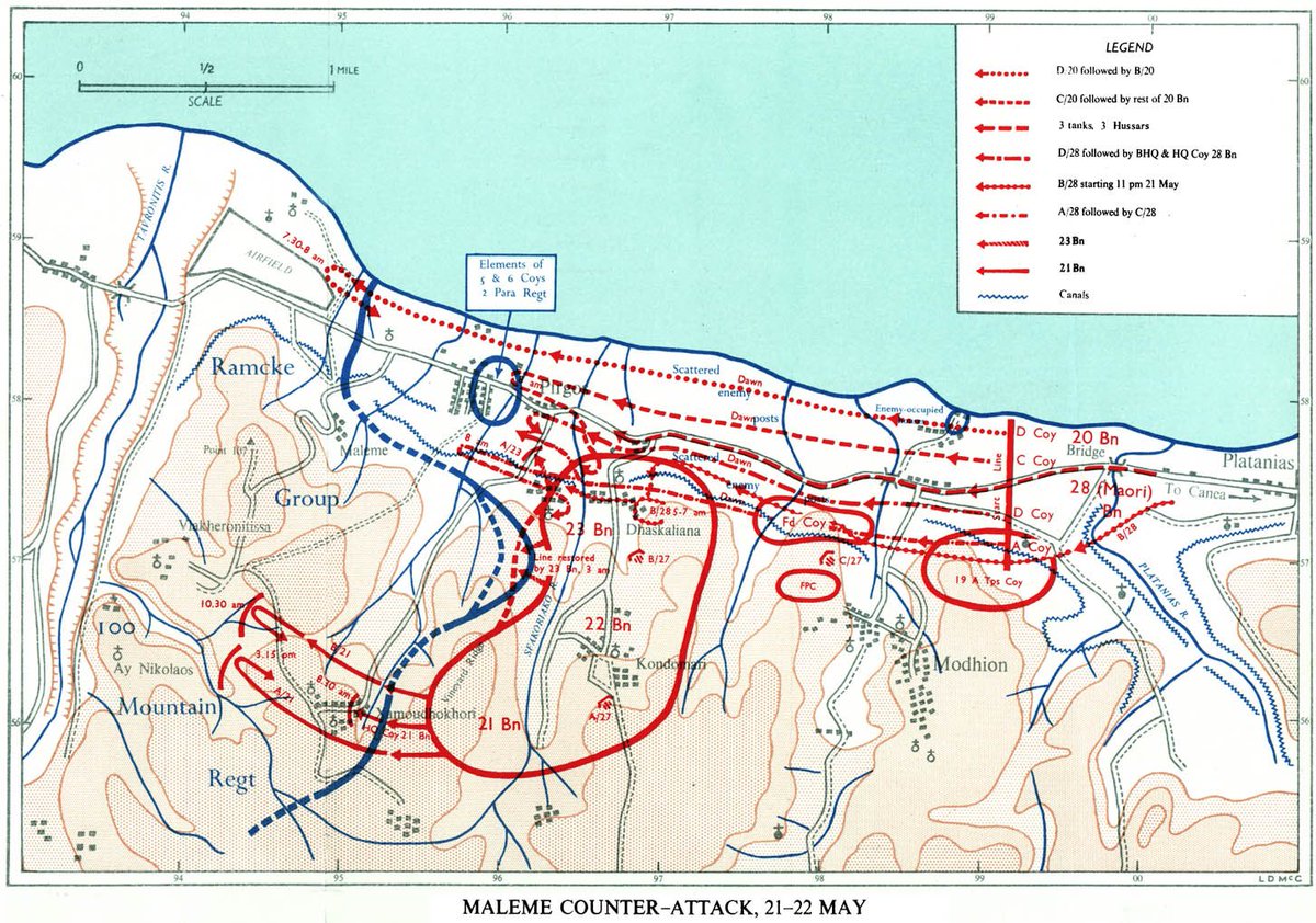 22. Mai 1941, Nacht - Die vorrückenden  #Gebirgsjäger nehmen die Stadt  #Maleme (1 km östlich des Flugplatzes) ein und stoßen zu einigen seit Operationsbeginn eingeschlossenen  #Fallschirmjägern durch.