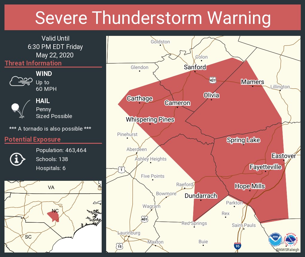 Severe Thunderstorm Warning continues for Fayetteville NC, Sanford NC, Hope Mills NC until 6:30 PM EDT