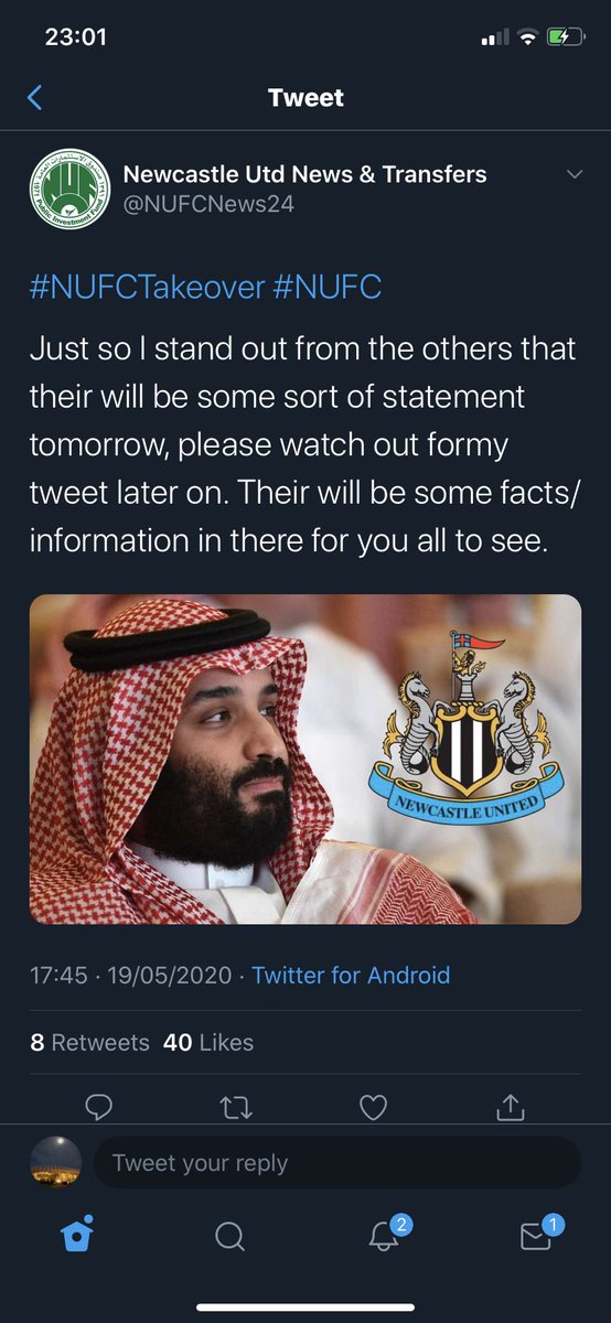 Let it take its course and be patient. If you’re looking for genuine updates then follow the main journos, either on sky or  @GeorgeCaulkin who seems to have the most accurate info about it. Below is just a few of the times  @NUFCNews24 (Darren Carter) has claimed he knew