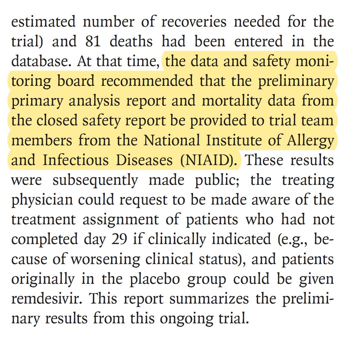 The section about changing the primary endpoint and informing the NIAID. This seems perfectly above board, well done