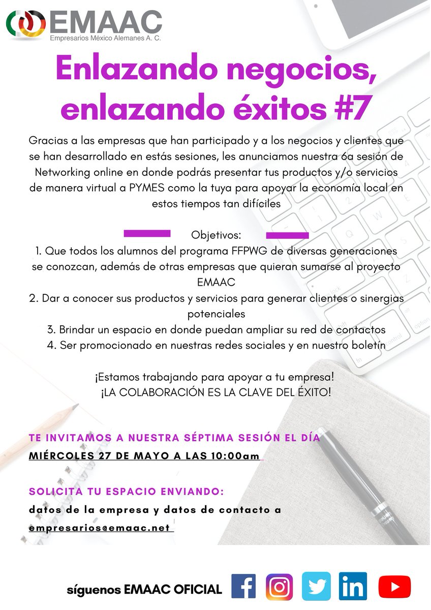 Emaac_oficial's tweet photo. ¿Aún no has incrementado tus negocios desde casa?📲💵
¡Esta es una gran oportunidad para hacerlo!🥳

Te invitamos a nuestra próxima sesión: miércoles 27 de mayo, 10:00am
CUPO LIMITADO! ‼️
último día de registro 26/05

Aparta tu lugar hoy!
Envía tus datos➡️
empresarios@emaac.net https://t.co/yOvlWEoWbr