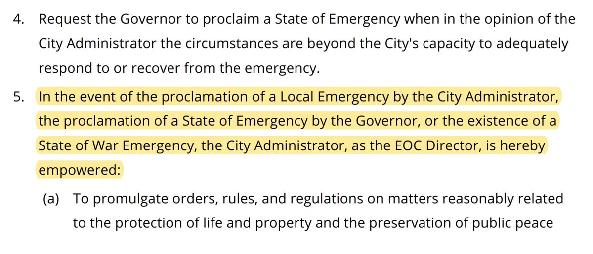 "City Administrator, as the EOC Director, is hereby empowered: To obtain vital supplies, equipment, and such other properties found lacking and needed for the protection of life and property... to commandeer the same for public use" …https://d5935193-09b4-4849-ba30-cb49f200cad3.filesusr.com/ugd/a2f81c_d85a2c77ab284485acc392caaf6d89ad.pdf (pdf)