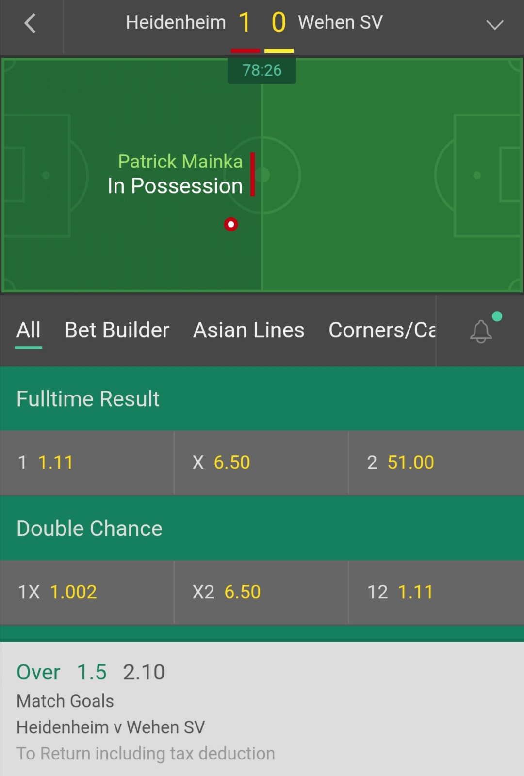 Deine Liebe Inplay Heidenheim Vs Wehen Wiesbaden Germany Over 1 5 Match Goals Bet365 Odds 2 10 Over 2 5 Goals Were Scored In 75 Of Heidenheim S Last Four Home Games Football Betting