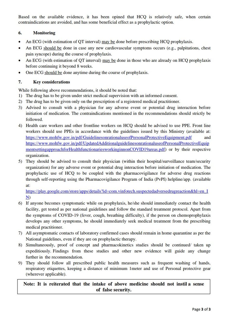 medogleindia's tweet photo. Revised guidelines by Health Ministry on prophylactic use of HCQs. It now also includes asymptomatic HCWs working in non- covid hospitals. 
#COVID19 #IndiaFightsCOVID19 #Hydroxycloroquine #Covid_19india https://t.co/FRAojJh2qE
