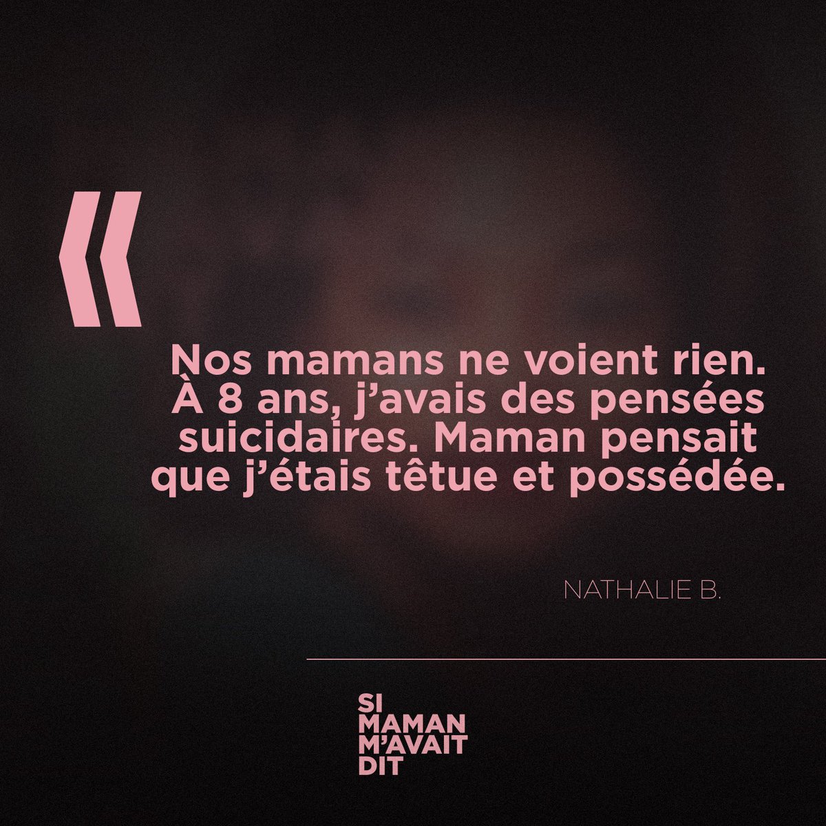 Voodart's tweet photo. « Maman, tu n’as pas été une amie, une oreille. Tu n’as pas eu le temps de nous écouter [...], de m’écouter. Maman tu ne m’as pas regardé dans les yeux pour voir ma douleur » Nathalie B  https://t.co/gaDWUSbgnp #SiMamanMavaitDit https://t.co/wRPZ4v9Wyc
