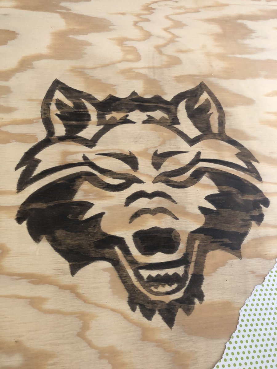 MattVining1's tweet photo. Staining a red wolf head is tough but man it is worth it! #wolvesup #aintitpretty https://t.co/akoVWDbV3T