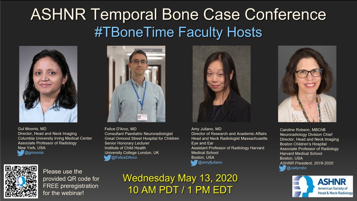 Great initiative #TBoneTime featuring our faculty @amyfjuliano & alum faculty @gmoonis every other Wednesday, w/ @callyrobs @FeliceDArco. Live hour showing #temporalbone cases. Interactive Q&A. Great learning opportunity for everyone! Next one 5/27. Stay tuned. @ASHNRSociety