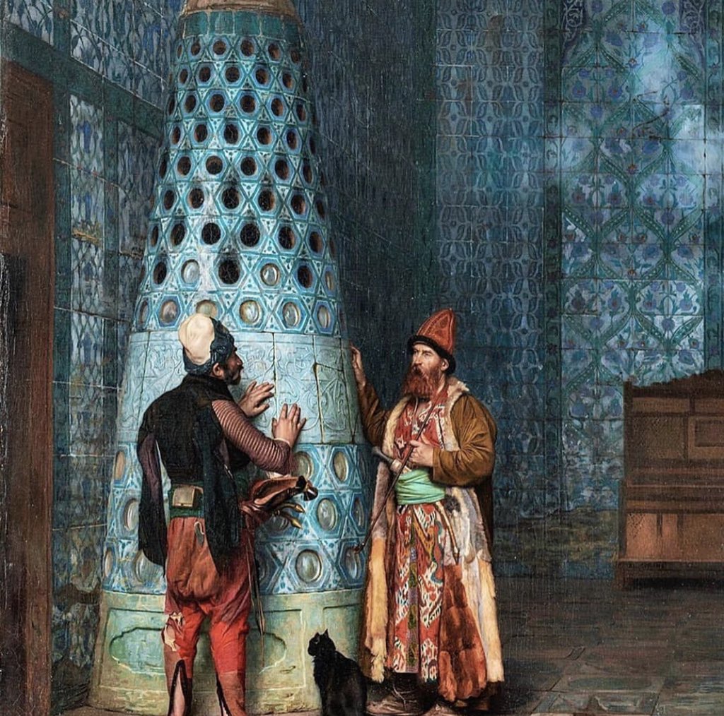 Osman Hamdi Bey’in hocası 
Fransız Oryantalist Ressam 
🦋Jean-Leon Gerome‘un fırçasından
“Çini Ocaklıkta ısınan adamlar”