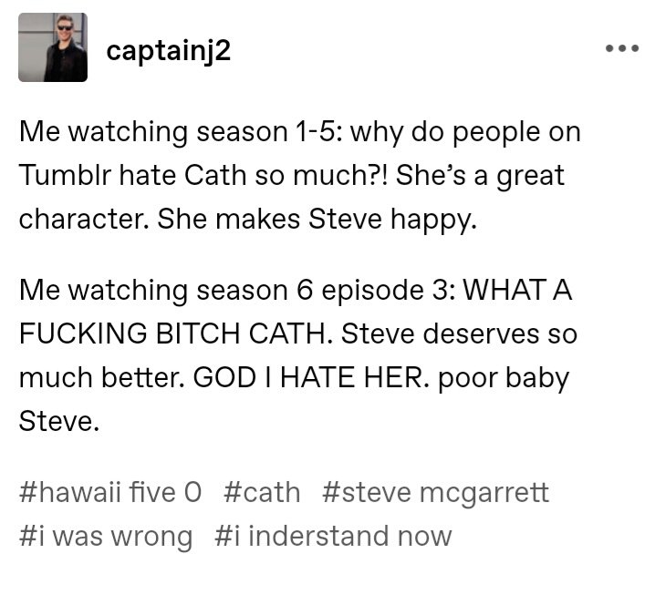 I love Steve McGarrett with my whole heart but why do people act like he's an innocent child instead of a full grown man? There's two people in a relationship and why is just Cath the one who has to make compromises? Stay in HIS place, work in HIS work, she gets to choose