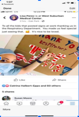 jenndebruin's tweet photo. For her #IBCommunityProject, this amazing 8th grade student created signs to post all around West Suburban Hospital thanking the workers. I love that these students are using this project to spread love and gratitude! #whyIB #julianworks #oakpark97 #MYPCommunityProject #MYPx2020 https://t.co/baGY7UGzSE