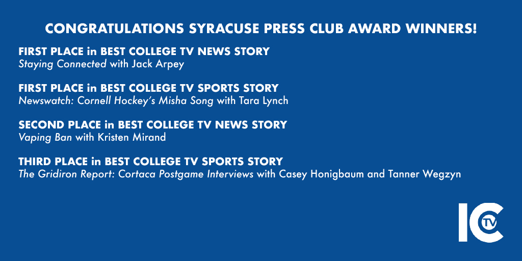 ICTV is excited to recognize <a href="/ICTVNews607/">ICTV News</a> and <a href="/ICTVSports607/">ICTV Sports</a> for their wins at <a href="/syrpressclub/">Syracuse Press Club</a> Professional Recognition Awards/Student Competition. Congratulations, everyone!