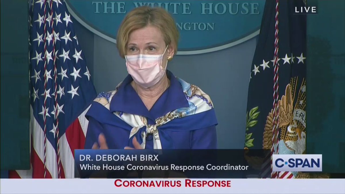After speaking at length without a mask, Birx is now answering questions with a mask on
