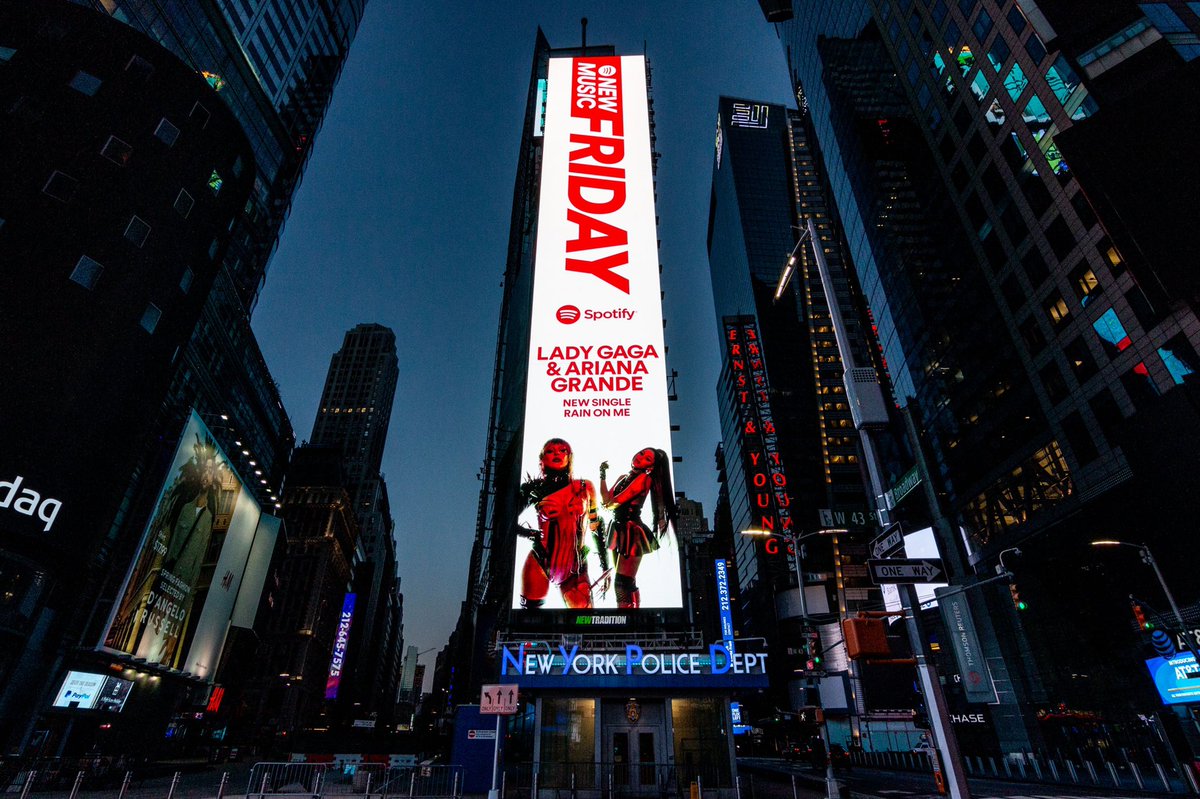 “Welcome To Chromatica”, the experiential playlist on @spotify ⛈ Two Italian American girls taking over Times Square 💗 spoti.fi/Chromatica