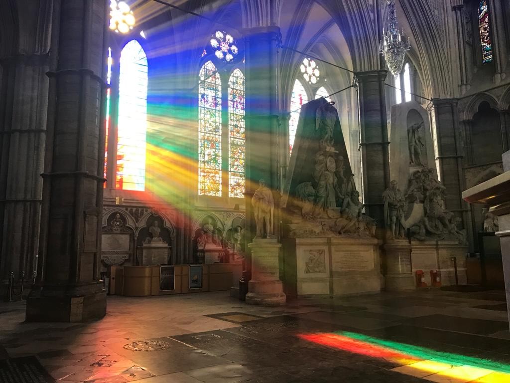 This was the scene in the Abbey yesterday as evening sunlight streamed in through The Queen's Window. The picture was taken by one of our Security Beadles, part of a small team remaining at the Abbey to care for the church while we are closed.