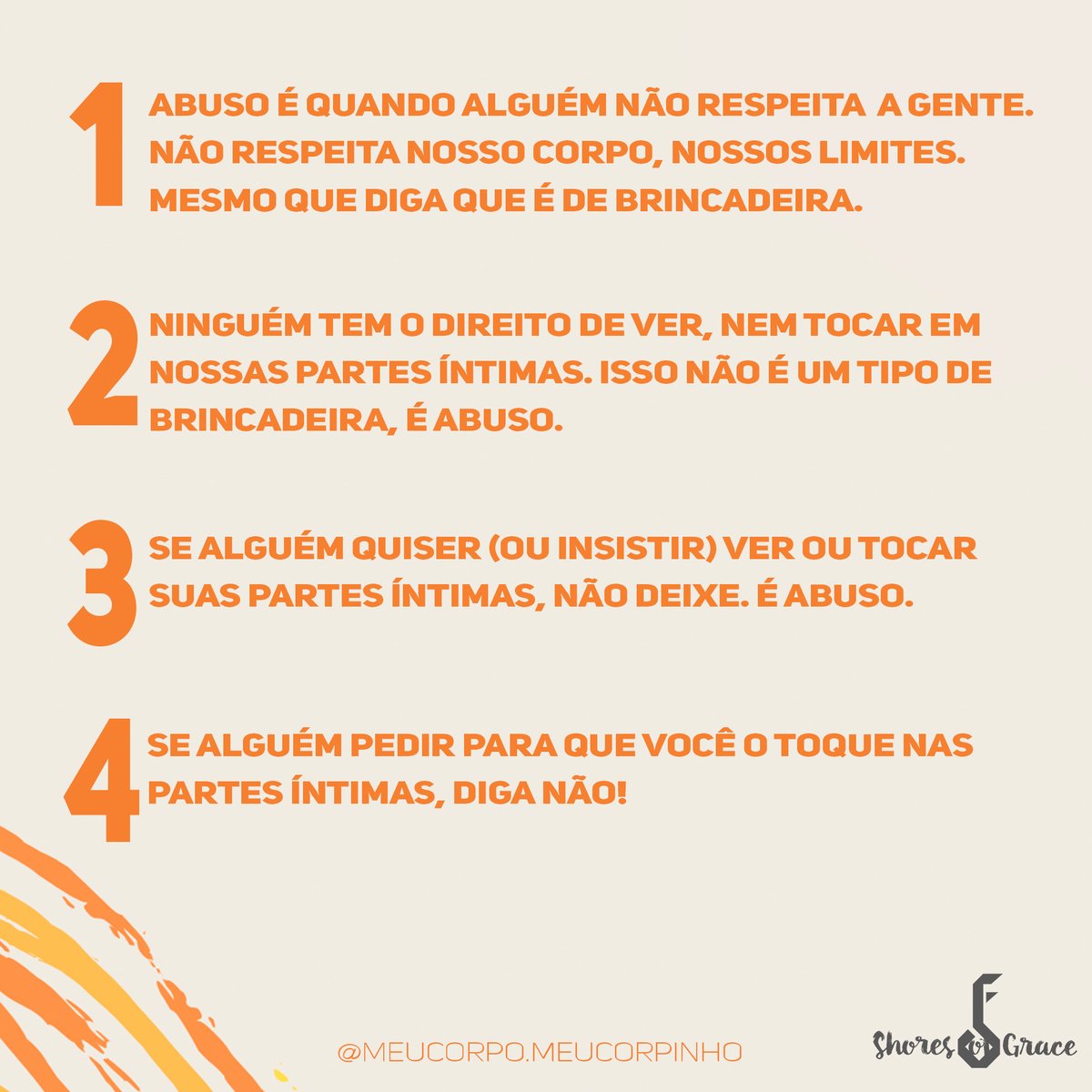 shoresofgrace's tweet image. É um mito acreditar que ao falar sobre abuso, as crianças vão ficar assustadas e com medo de todo mundo. Vai depender de como o responsável aborda o tema.Nesse momento, fale com seriedade, mas também com carinho para que a criança se sinta segura e fique informada #maiolaranja