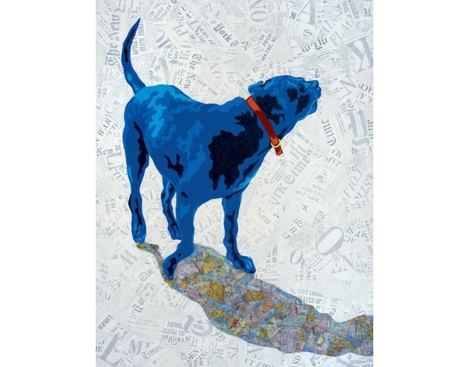 How about some good news for a change? Award-winning #mixedmedia #artist and #sohomusemember Keith Grace lifts our spirits with his latest work, 'Blue Newshound'. #contemporary #art #modernart #collage @KeithGraceArt #dream #inspire #create #wearesohomuse