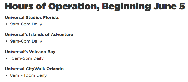 JUST IN: Universal Orlando will officially reopen to the public on June 5. Capacity will be limited and new measures will be in place, including mandatory face masks for visitors. Here are the operating hours for the parks: